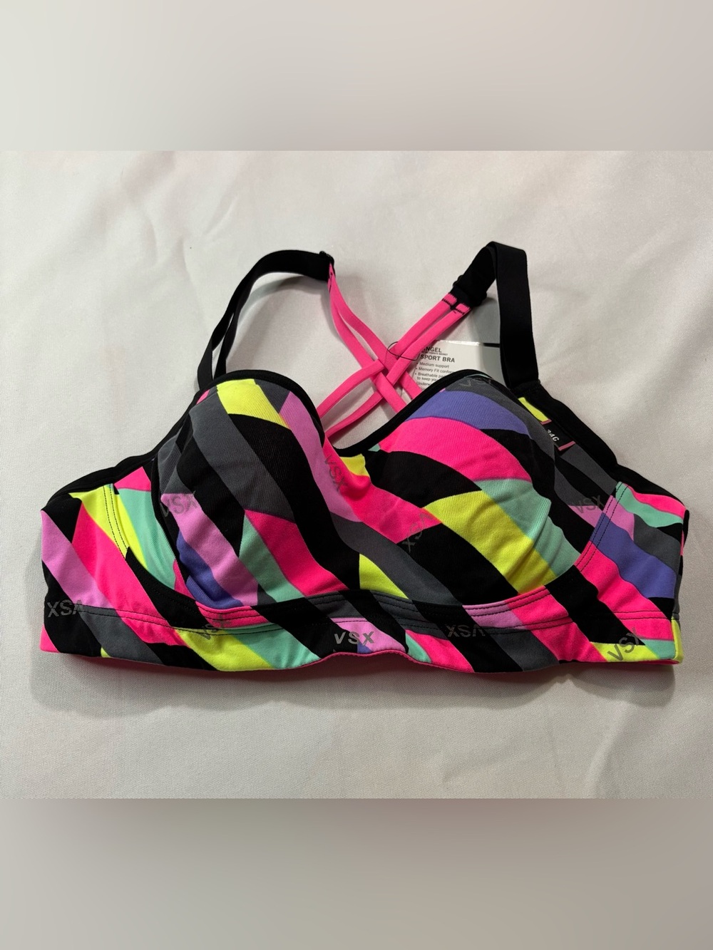 VSX Neon Diagonal Stripe Sports Bra - Pink, Yellow, Aqua & Purple